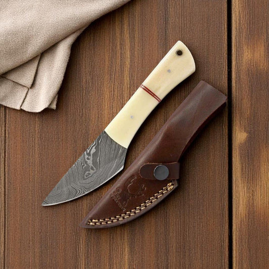 Custom Handmade Bone Handle Damascus Hunting Knife - Bumpkin Ranchwear