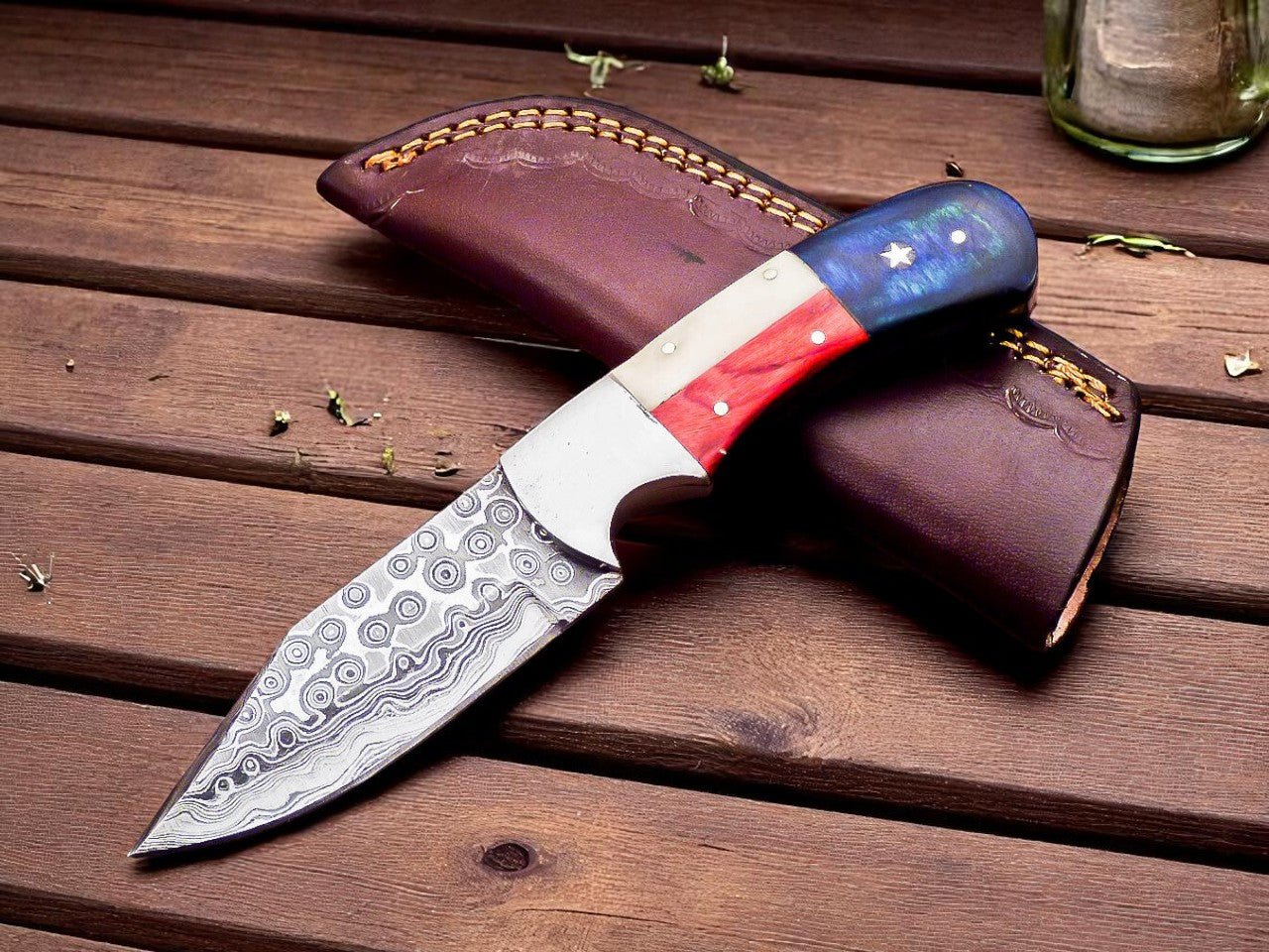 Custom Handmade Damascus Hunting Knife 6.25" - Bumpkin Ranchwear