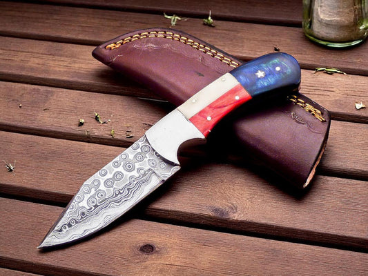 Custom Handmade Damascus Hunting Knife 6.25" - Bumpkin Ranchwear