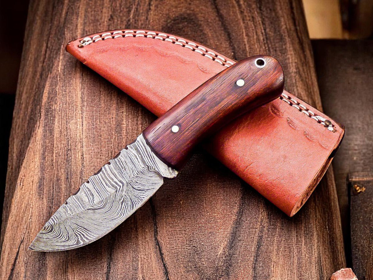 Custom Handmade Damascus Skinning Knife – 6.25" - Bumpkin Ranchwear