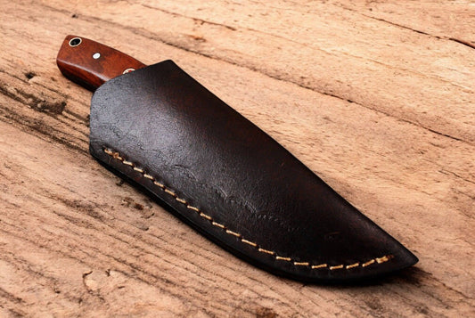 Custom Handmade Damascus Skinning Knife with Wood Handle - Bumpkin Ranchwear
