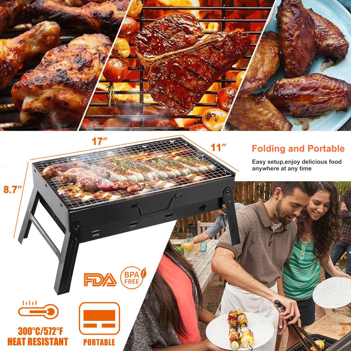 Portable Charcoal Grill – Lightweight Foldable Camping BBQ Grill