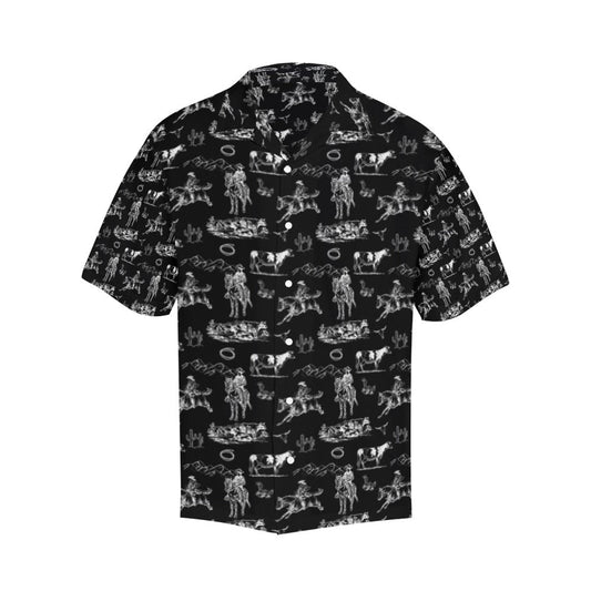 Baha Ranch Western Wear Men's Western Button Up Camp Shirt Cowboy Print and Logos