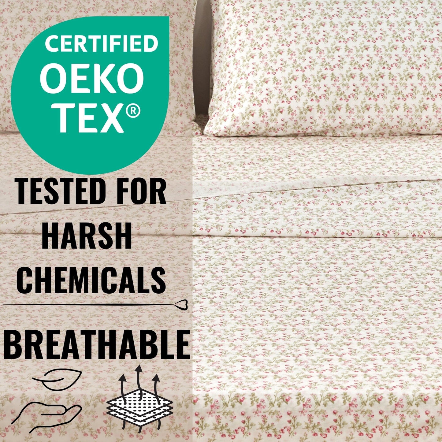 Romantic Coquette Sheet Set - 100% Cotton Floral Fitted & Flat Sheets with Pillowcases - Deep Pocket Design - Soft, Breathable, Wrinkle-Resistant