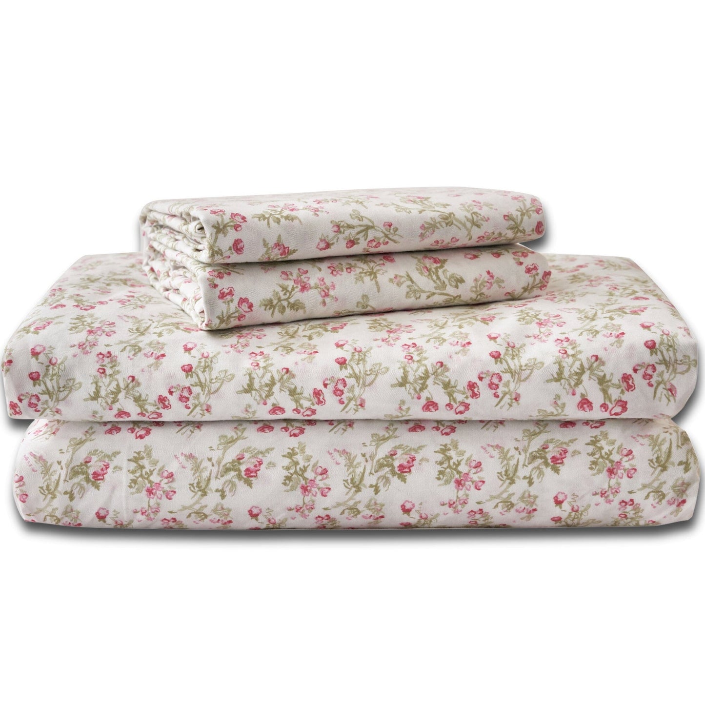 Romantic Coquette Sheet Set - 100% Cotton Floral Fitted & Flat Sheets with Pillowcases - Deep Pocket Design - Soft, Breathable, Wrinkle-Resistant