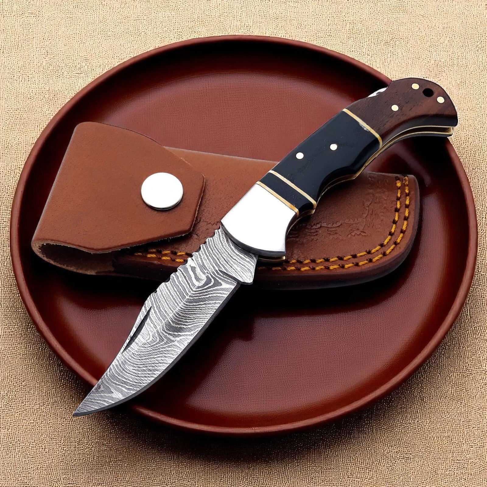 Damascus Folding Knife | with Resin Wood Handle - Bumpkin Ranchwear