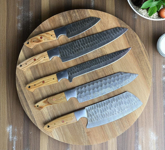 Damascus Steel Knife Set – 5 - Piece Full Tang Forged Collection - Bumpkin Ranchwear
