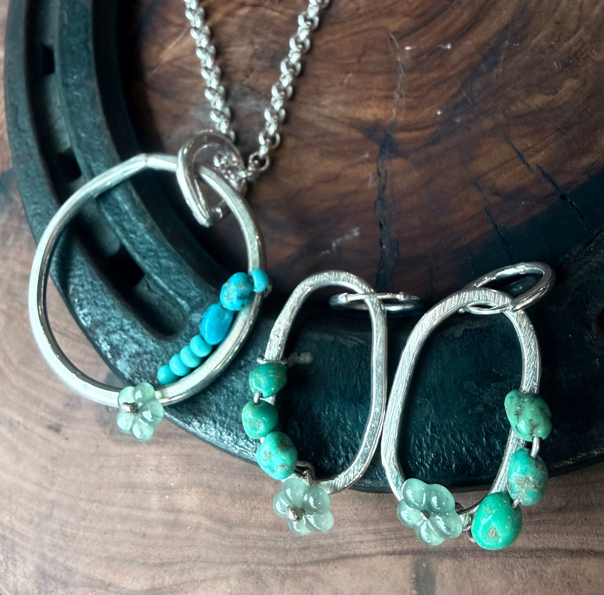 Desert Bloom Huggies & Pendant Set | Guatemalan Jadeite, Natural Turquoise & Sterling Silver