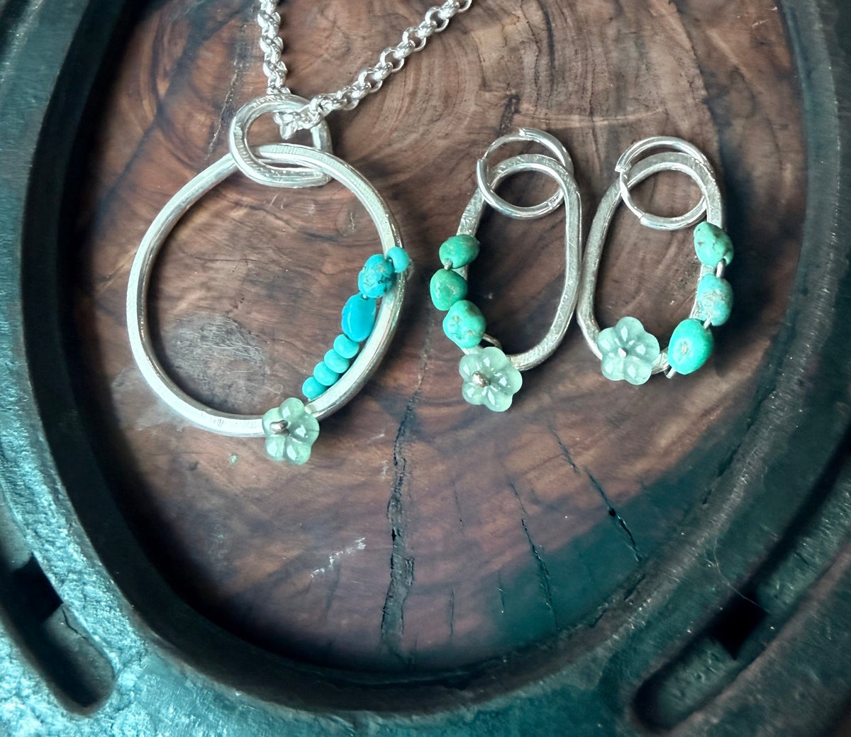 Desert Bloom Huggies & Pendant Set | Guatemalan Jadeite, Natural Turquoise & Sterling Silver