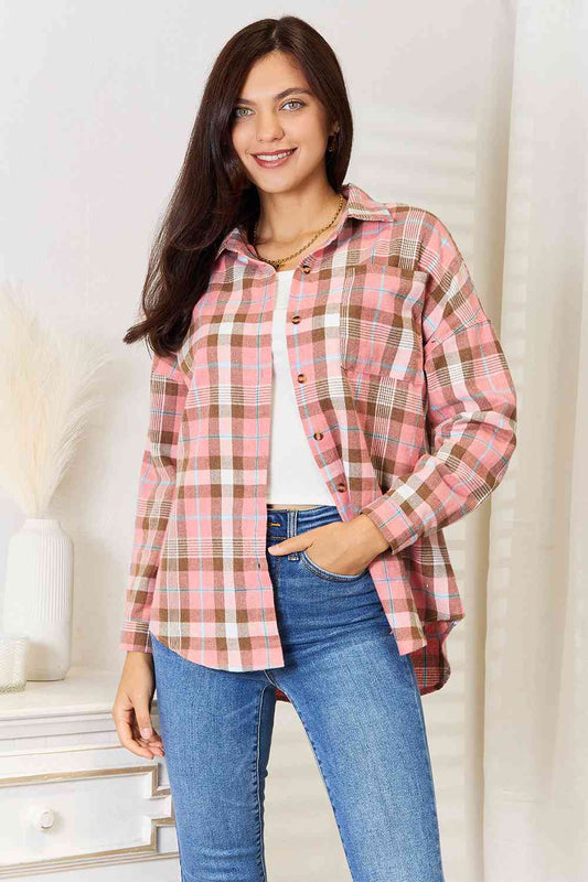 Double Take Plaid Collared Neck Long Sleeve Button - Up Shirt - Bumpkin Ranchwear