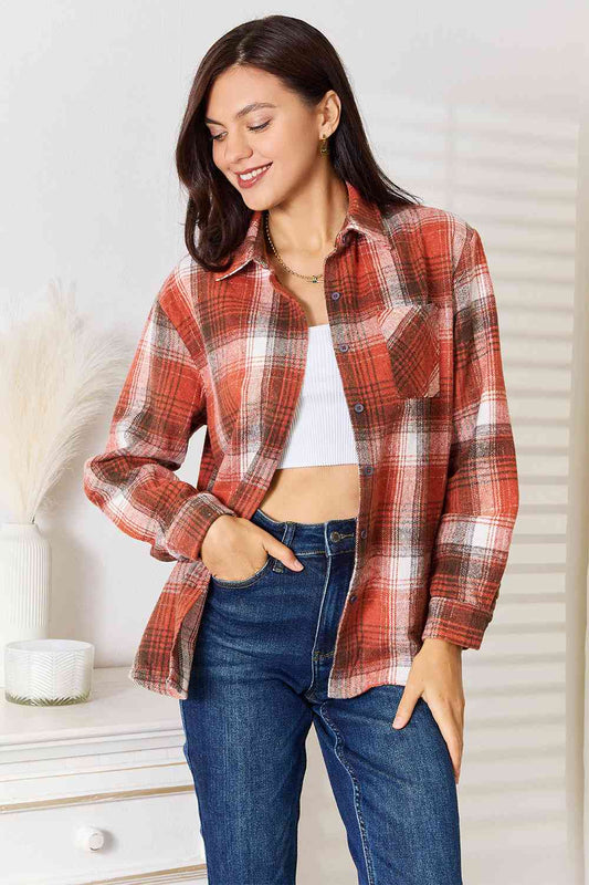 Double Take Plaid Collared Neck Long Sleeve Shirt - Bumpkin Ranchwear