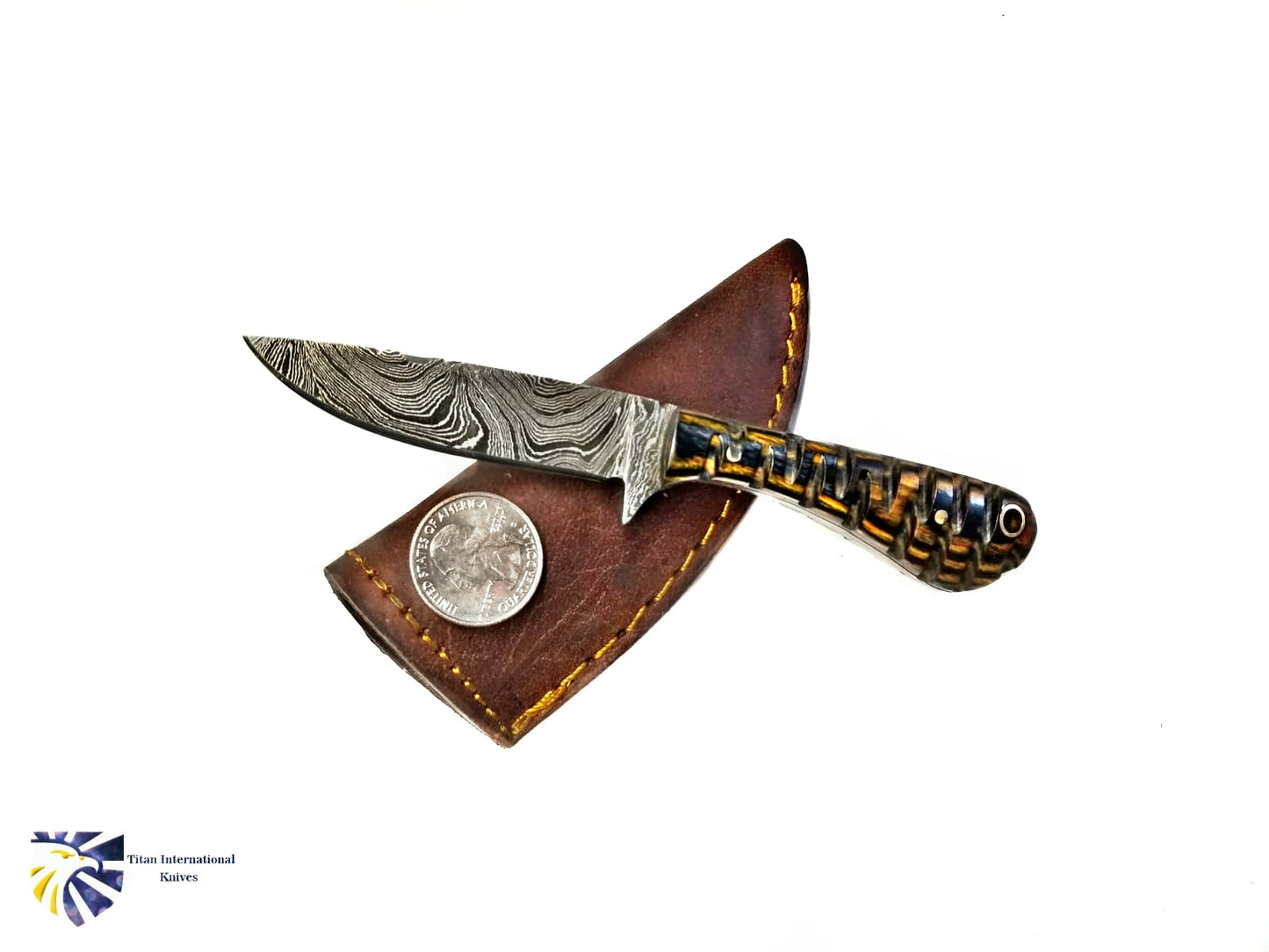 Neck Style Carved Diamond Damascus Knife by Titan TD-208