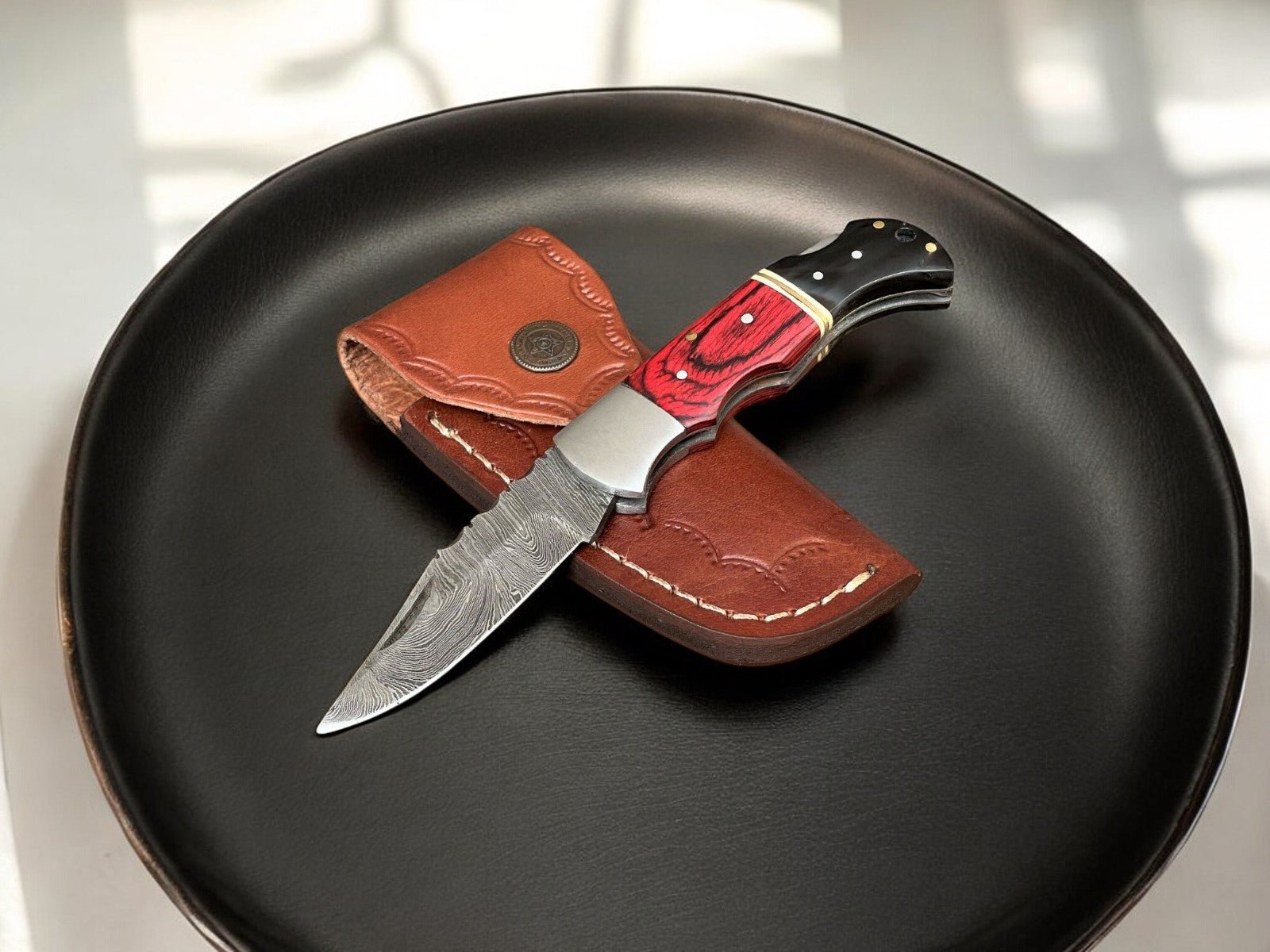 Exotic Wood & Horn Damascus Folding Knife – 3" Blade - Bumpkin Ranchwear