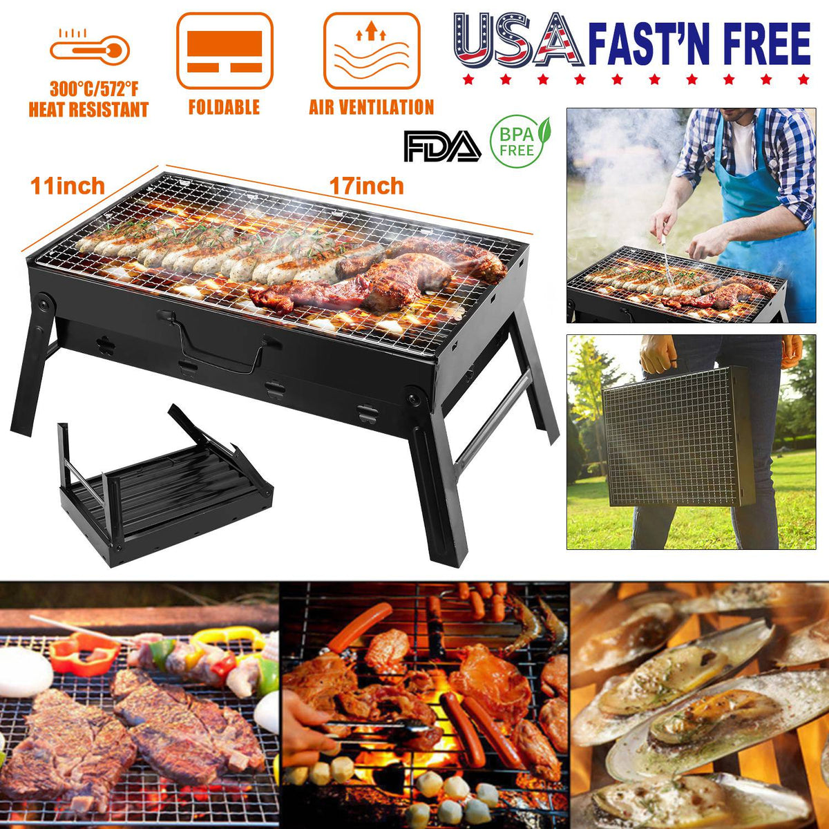 Portable Charcoal Grill – Lightweight Foldable Camping BBQ Grill