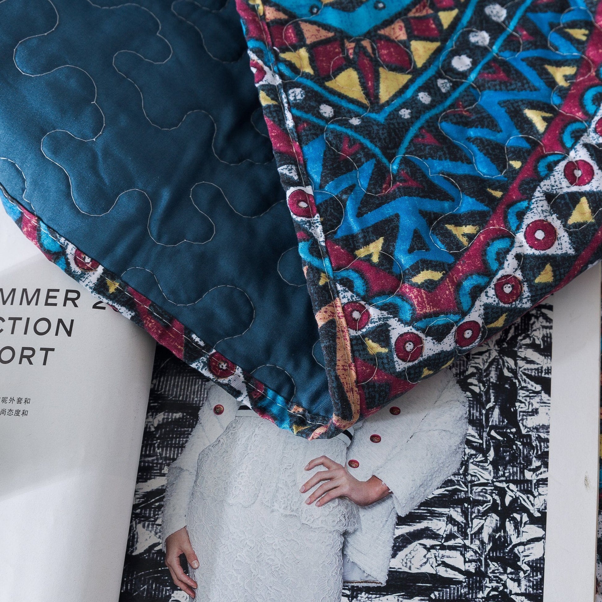 Farmhouse Bohemian Native Rustic Navy Blue Geometric Diamond Shapes Bedspread Set - Bumpkin Ranchwear