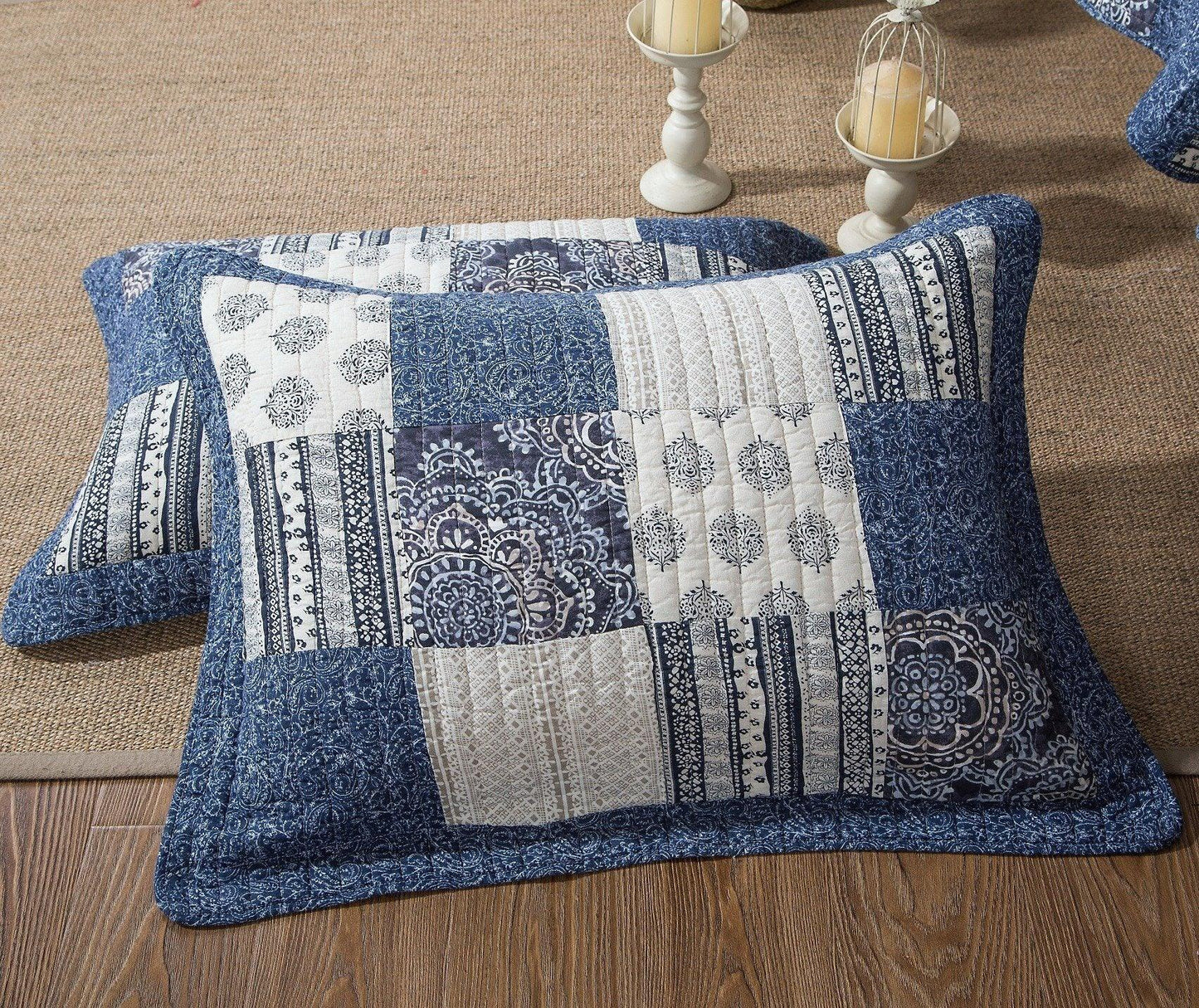 Farmhouse Patchwork Blue Cotton Bedspread Set - Bumpkin Ranchwear