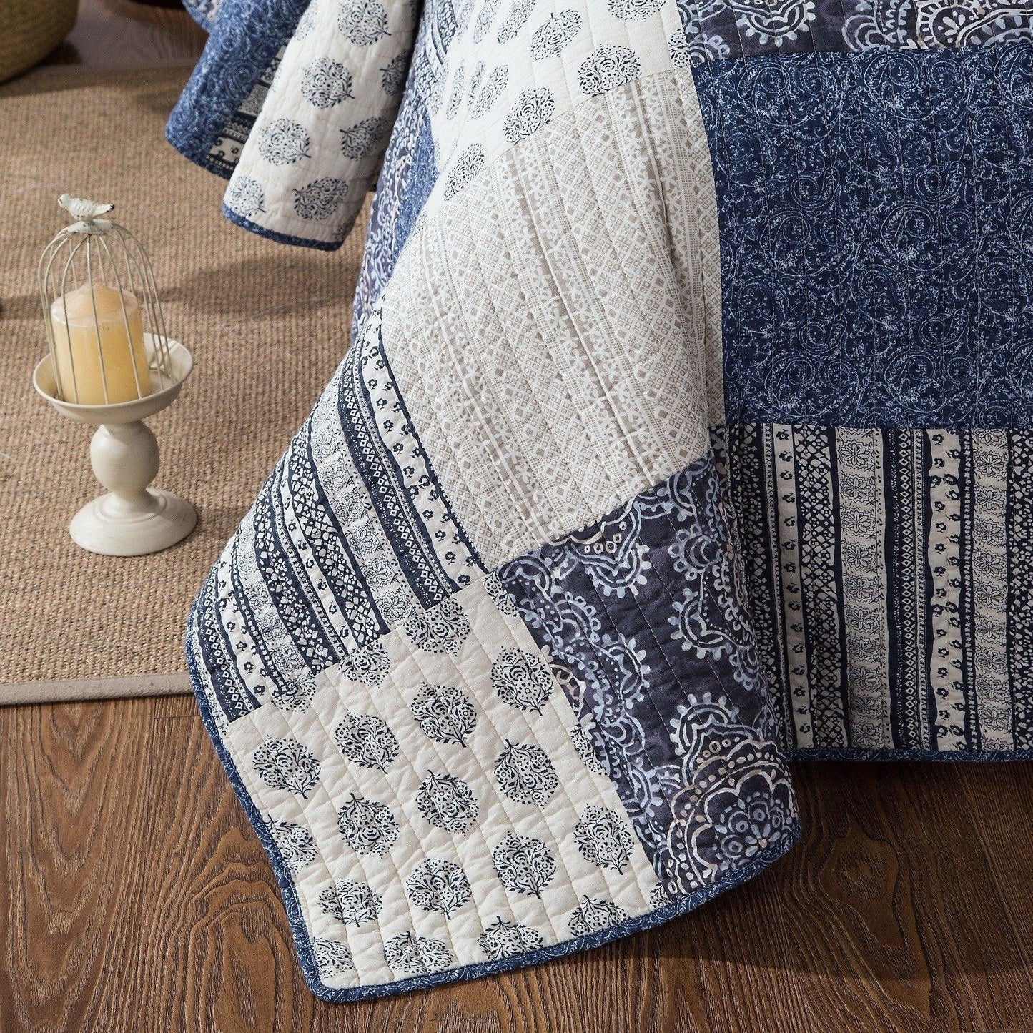 Farmhouse Patchwork Blue Cotton Bedspread Set - Bumpkin Ranchwear
