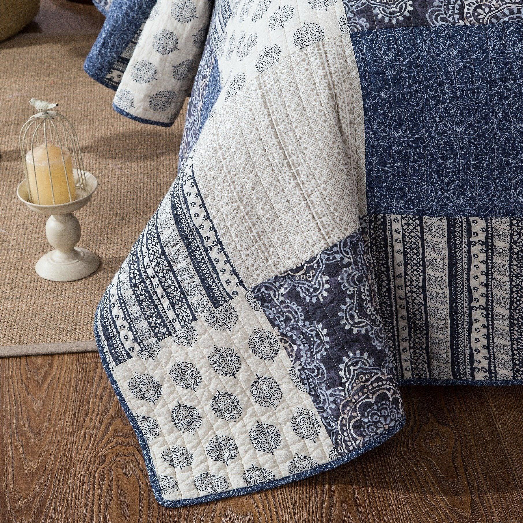 Farmhouse Patchwork Blue Cotton Bedspread Set - Bumpkin Ranchwear