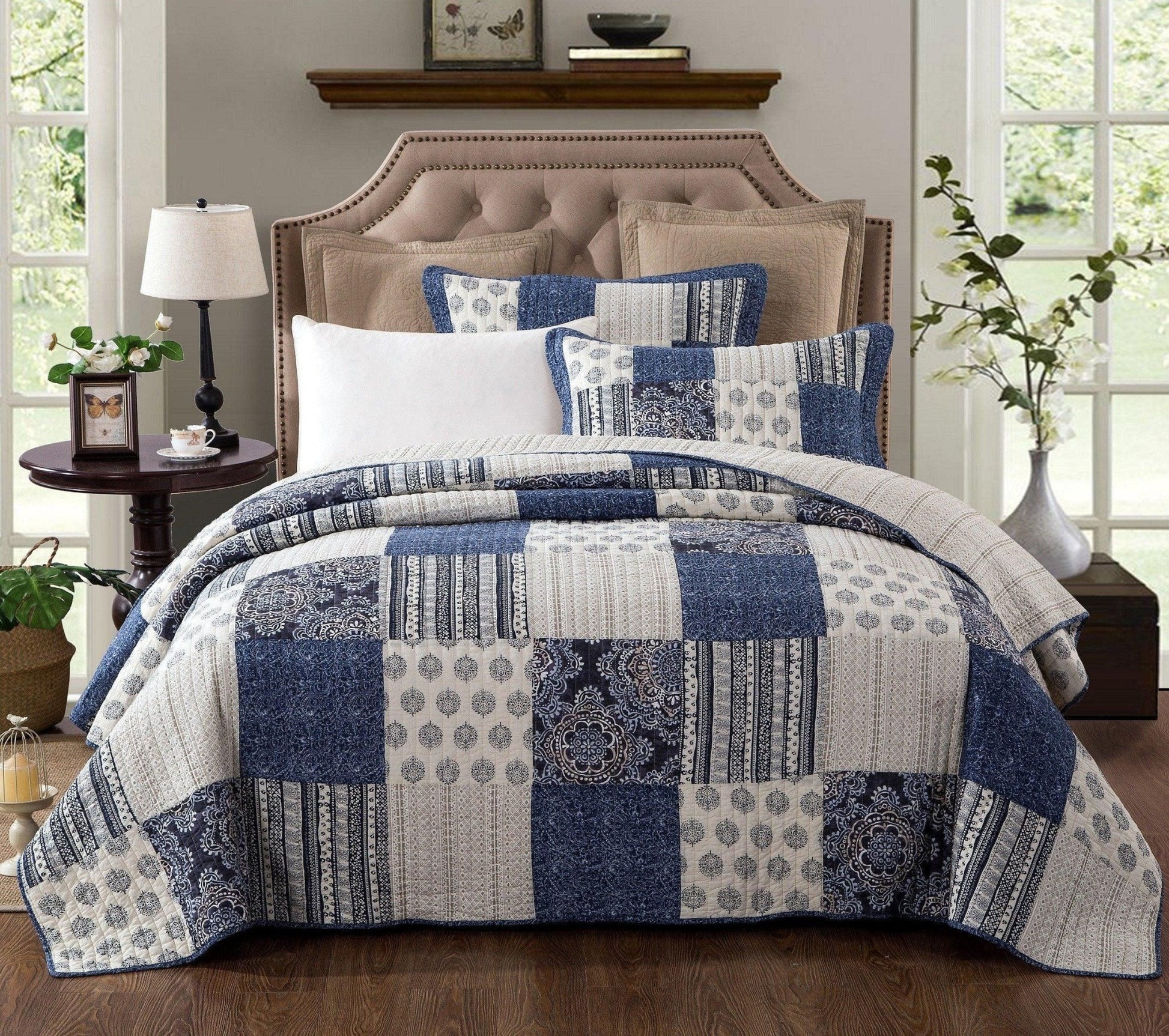 Farmhouse Patchwork Blue Cotton Bedspread Set - Bumpkin Ranchwear