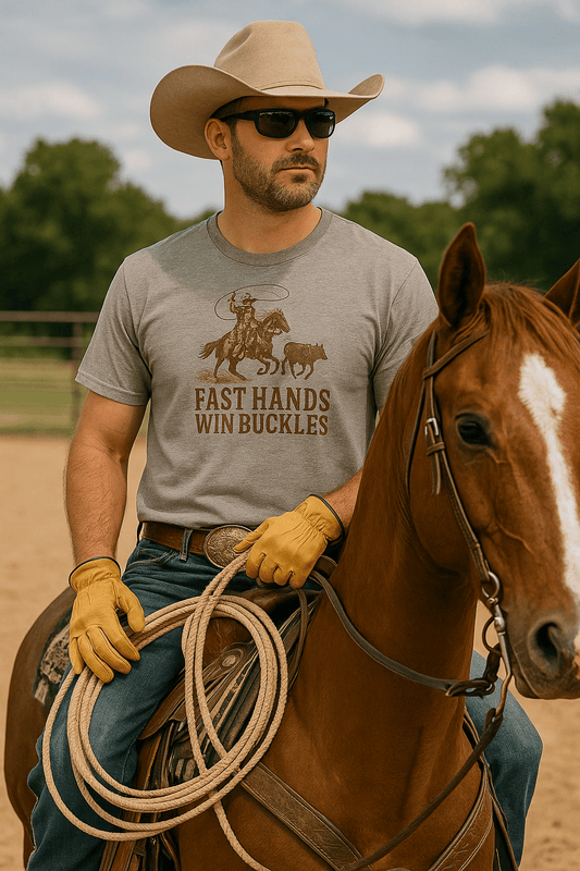 Fast Hands Win Buckles Men’s Graphic Tee - Bumpkin Ranchwear