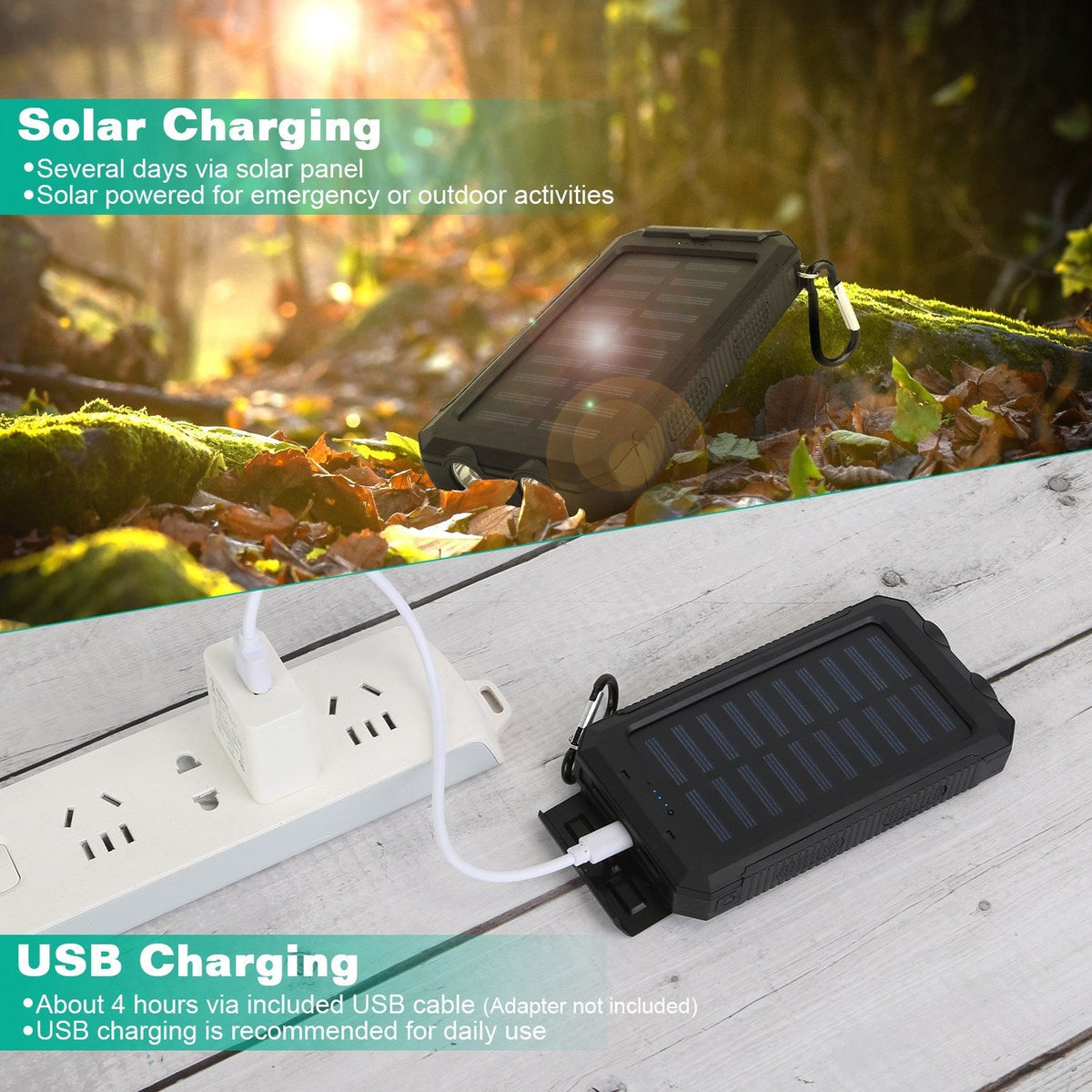 10000mAh Solar Power Bank – Dual USB Outdoor Portable Charger