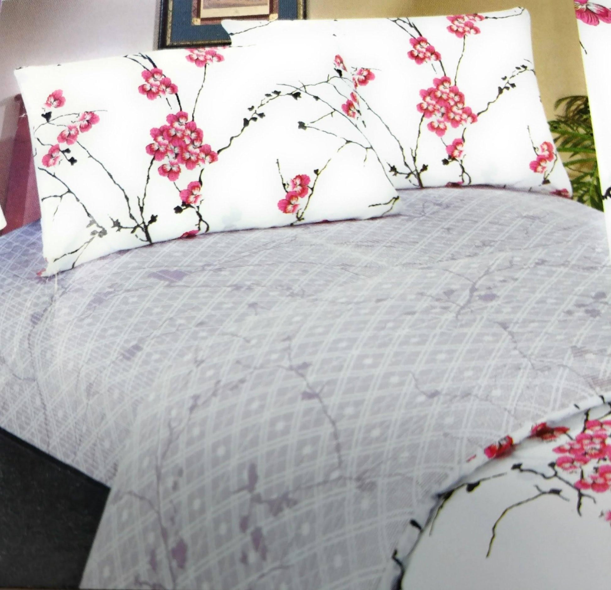 Floral Cherry Blossoms 100% Cotton Red Purple Fitted Sheet & Pillow Cases Set - Bumpkin Ranchwear