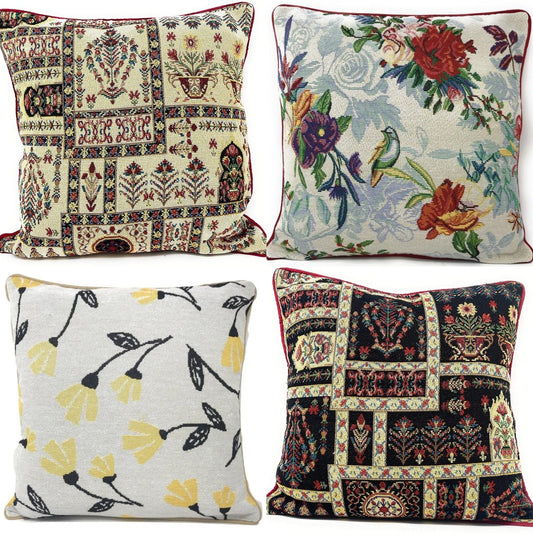 Floral Garden Botanical Tapestry Throw Pillow Covers Bundle Pack - 16" x 16" Set of 4 - Bumpkin Ranchwear
