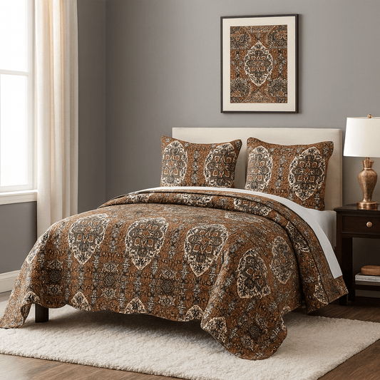 Folk Cabin Scalloped Quilted Bedspread Set - Bumpkin Ranchwear
