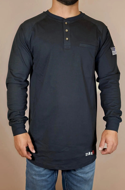 FR 3 - Button Henley Shirt - Black - Bumpkin Ranchwear