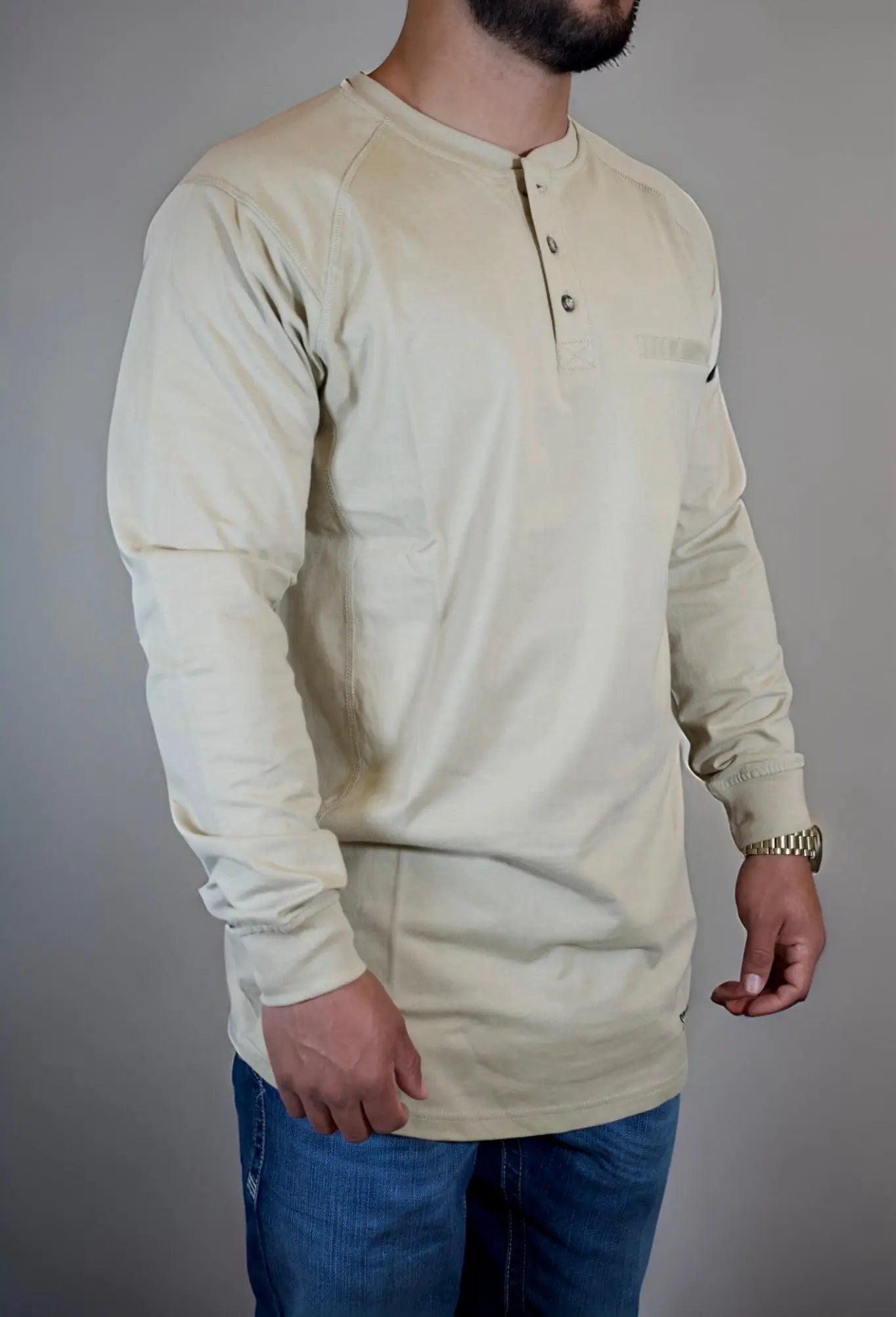 FR 3 - Button Henley Shirt - Tan - Bumpkin Ranchwear
