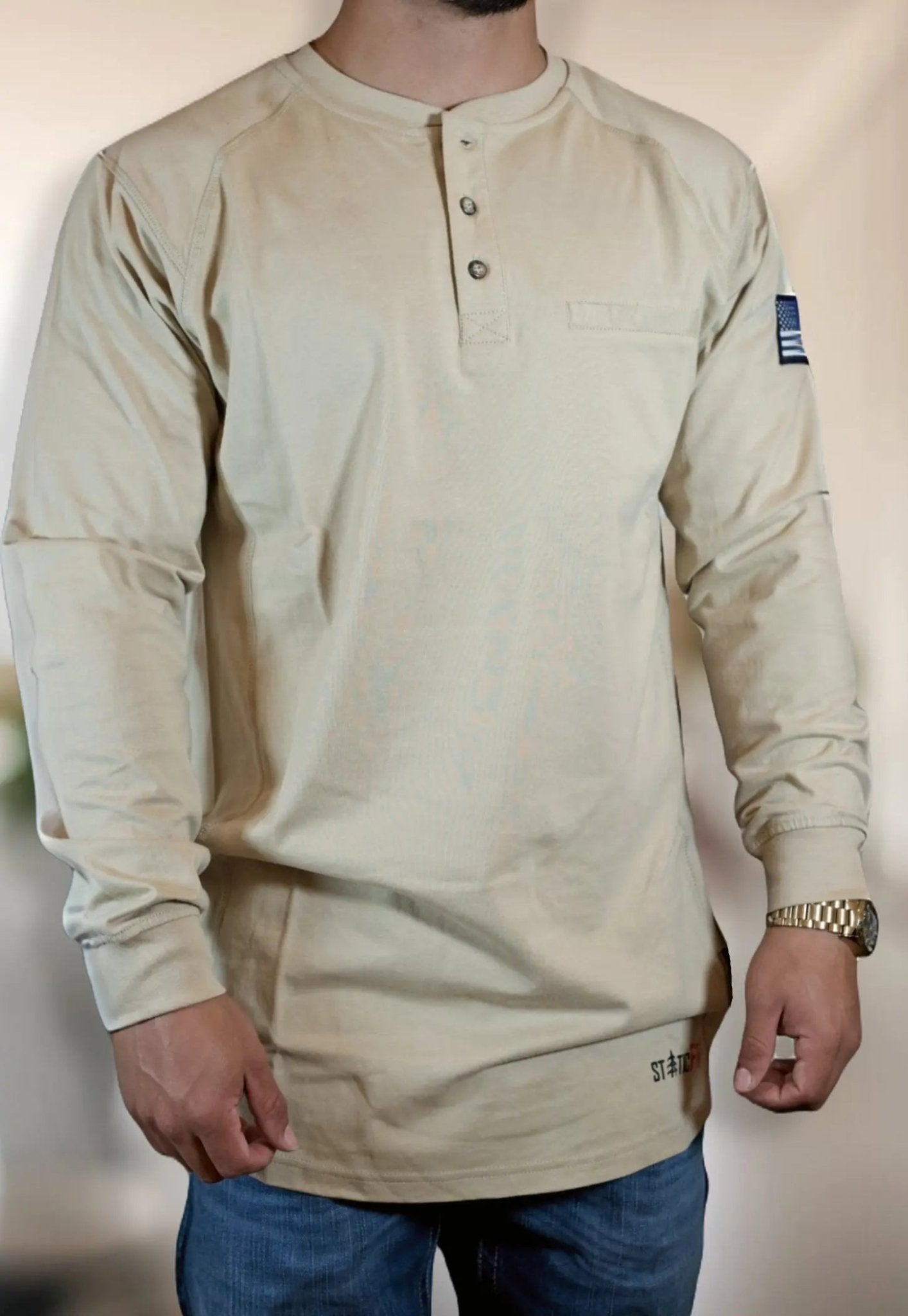 FR 3 - Button Henley Shirt - Tan - Bumpkin Ranchwear