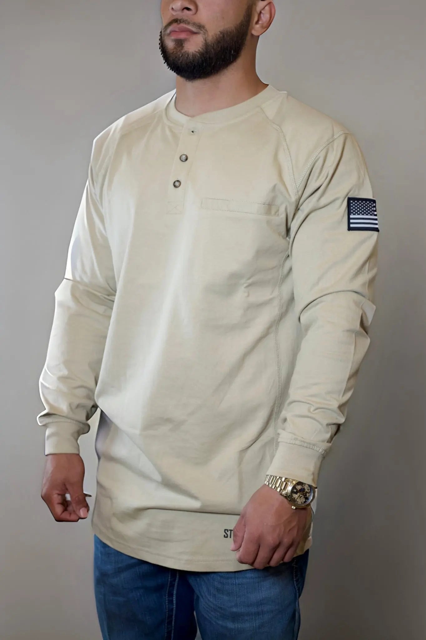 FR 3 - Button Henley Shirt - Tan - Bumpkin Ranchwear