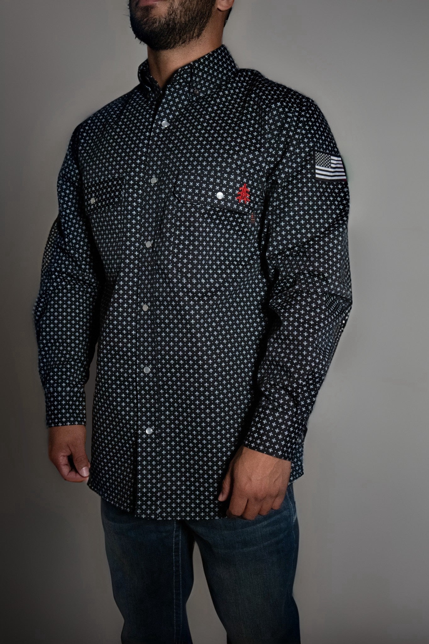 FR Pearl Snap Work Shirt - Reaper Black - Bumpkin Ranchwear