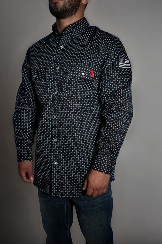 FR Pearl Snap Work Shirt - Reaper Black - Bumpkin Ranchwear
