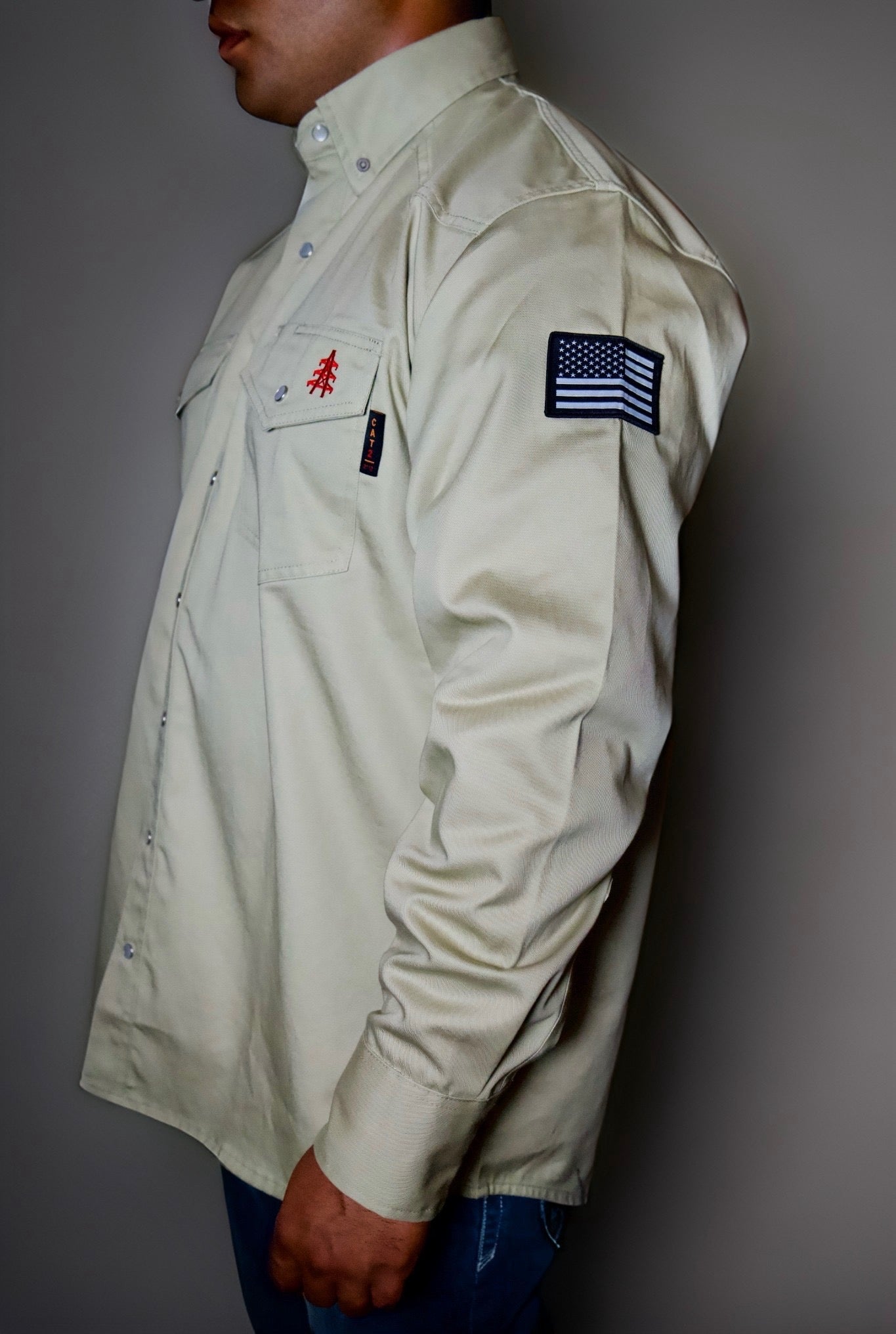 FR Western Style Pearl Snap - Khaki - Bumpkin Ranchwear