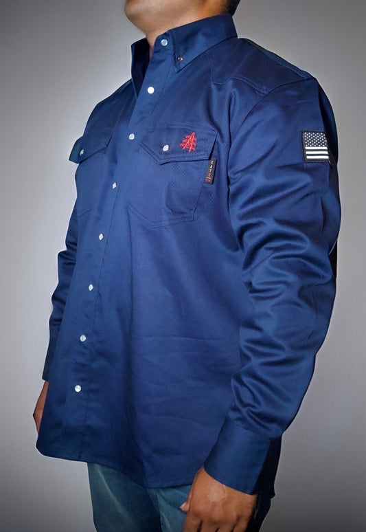 FR Western Style Pearl snap - Navy - Bumpkin Ranchwear