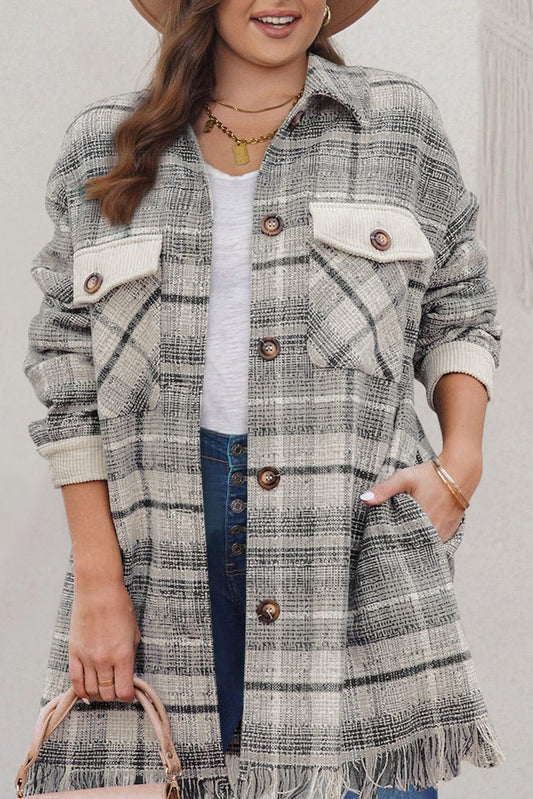 Gray Plus Size Macrame Plaid Coat - Bumpkin Ranchwear