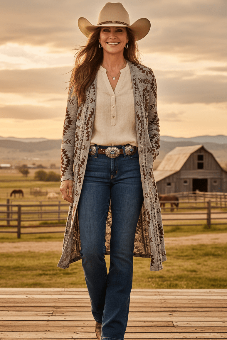 Haley Tribal Print Long Sleeve Duster - Bumpkin Ranchwear