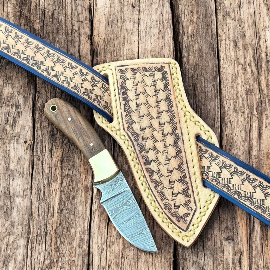 Handmade Cowboy Knife with Damascus Blade & Sheath - Bumpkin Ranchwear