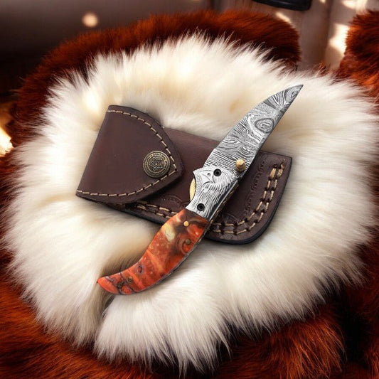 Handmade Damascus Pocket Knife – Epoxy Resin Handle - Bumpkin Ranchwear