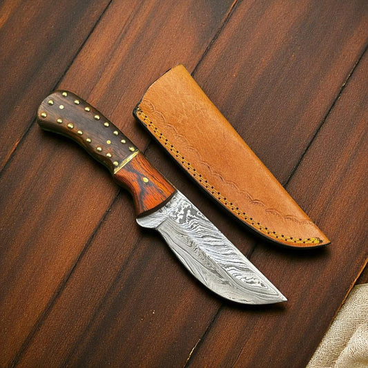 Handmade Damascus Steel Hunting Knife – 7.25" with Sheath - Bumpkin Ranchwear