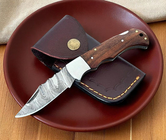 Handmade Pocket Knife | Wood Handle with Damascus blade - Bumpkin Ranchwear