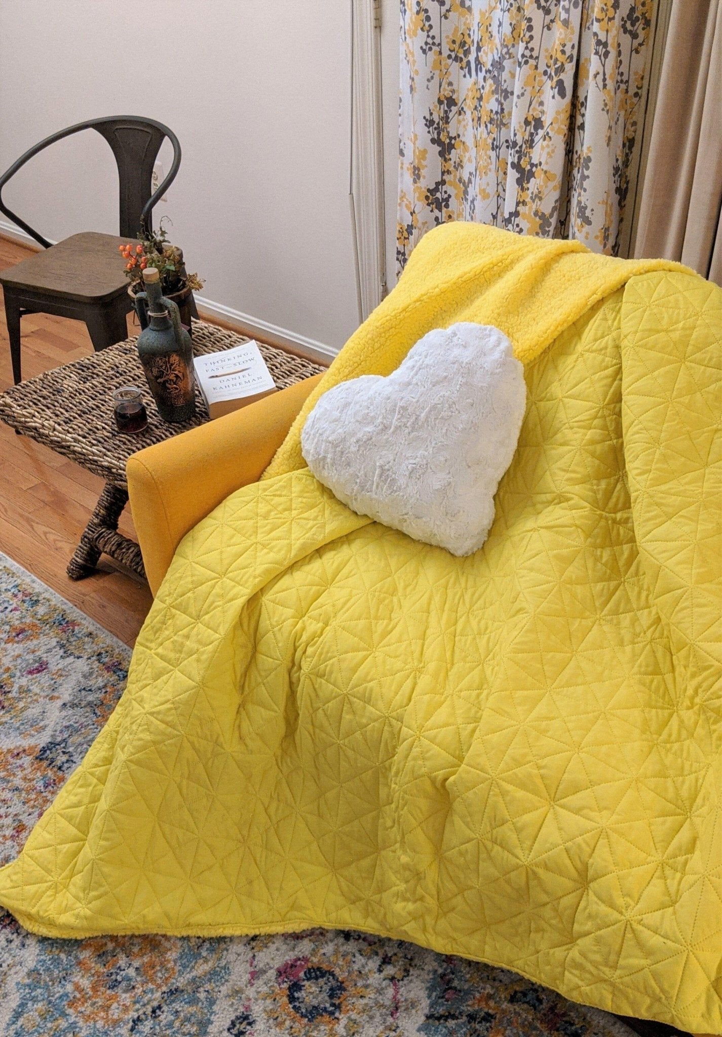 Happy Sunny Yellow Bright Quilted Ultra Sonic Reversible Throw Blanket Bedspread - Bumpkin Ranchwear