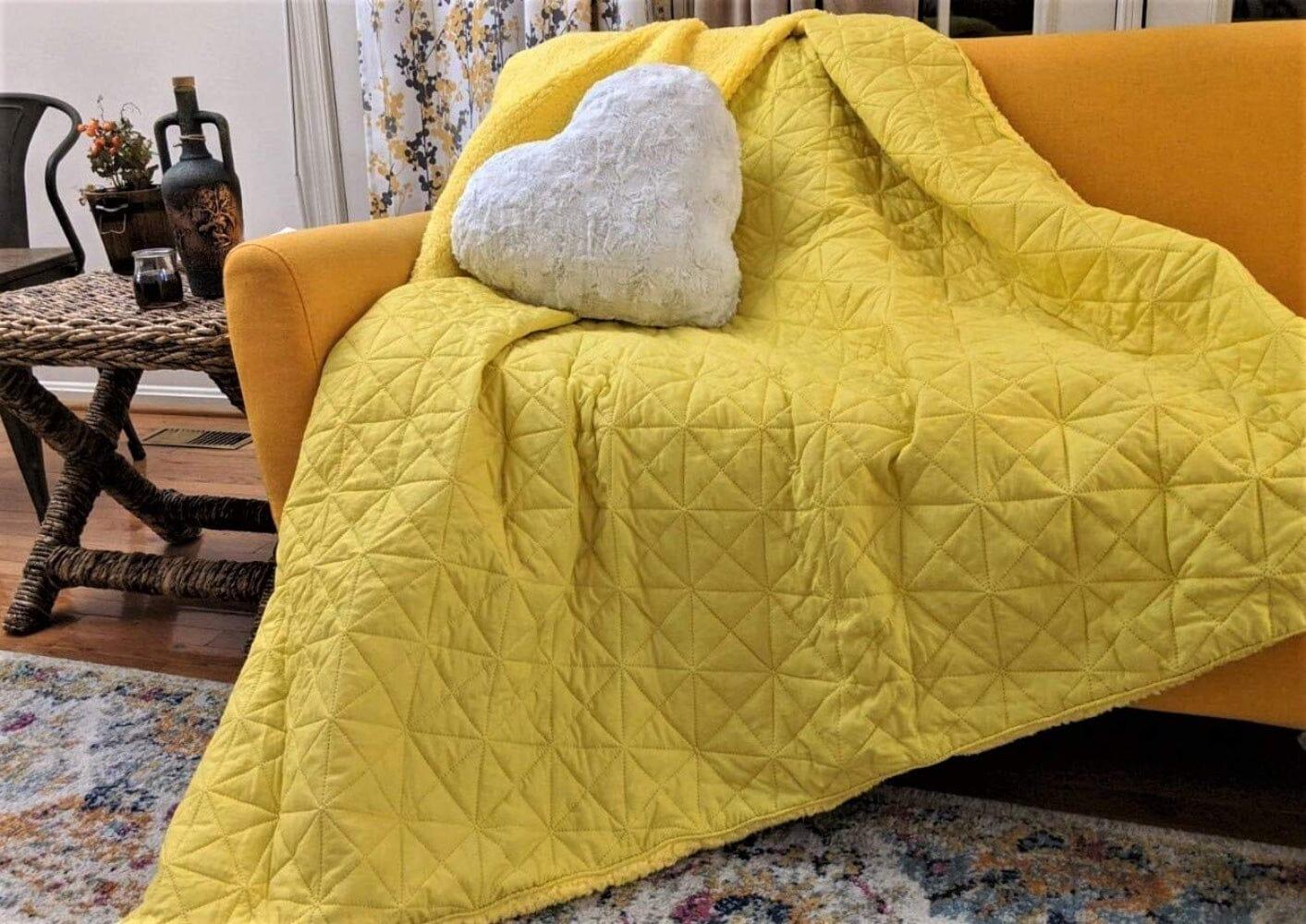 Happy Sunny Yellow Bright Quilted Ultra Sonic Reversible Throw Blanket Bedspread - Bumpkin Ranchwear