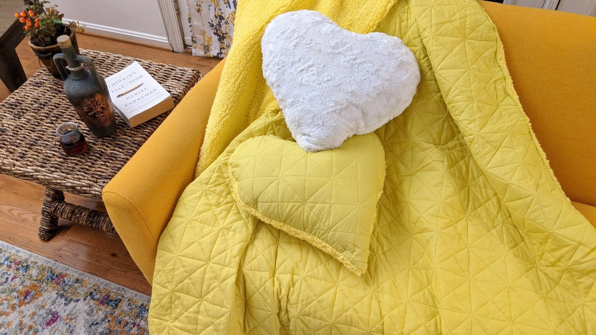 Happy Sunny Yellow Bright Quilted Ultra Sonic Reversible Throw Blanket Bedspread - Bumpkin Ranchwear