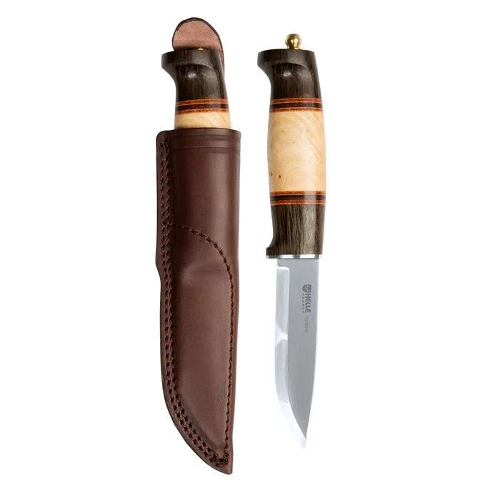 Helle Harding Hunting Knife – Triple Laminated Stainless, Curly Birch & Oak