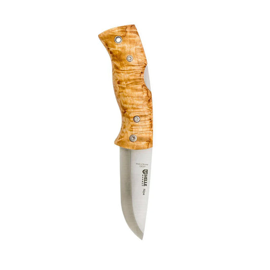 Helle Nipa Lockback Folding Knife – 12C27 Scandi Blade, Curly Birch, Pocket Clip