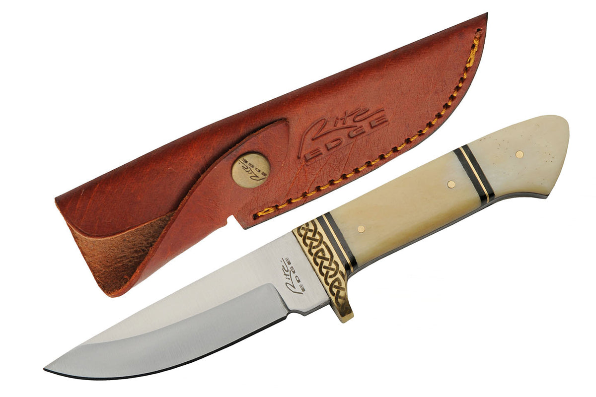 Celtic fixed blade knife with white bone handle and brass Celtic knot guard – photo 4 of 8