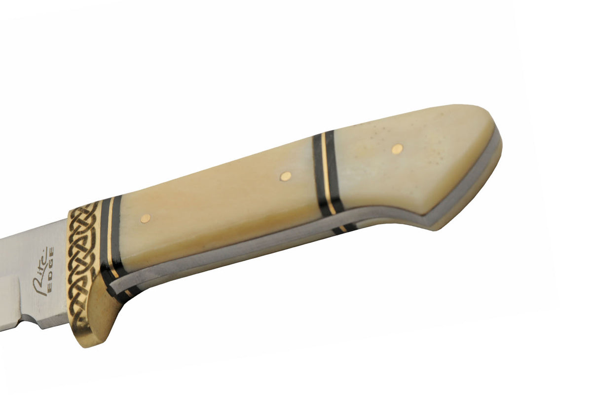 Celtic fixed blade knife with white bone handle and brass Celtic knot guard – photo 7 of 8
