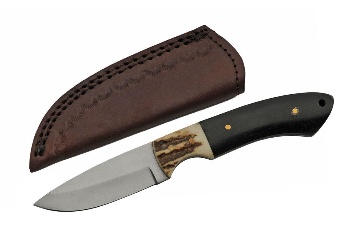 Small fixed blade hunter with buffalo horn and stag bone handle and drop point blade – photo 2 of 5